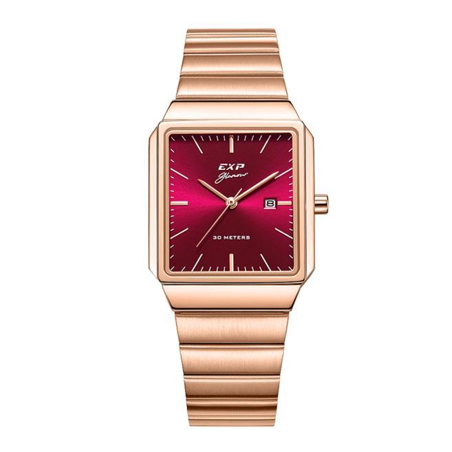 Jam Tangan Expedition Classic E6854LDBRGRE Women Quartz Band Rose Gold Red 28x37mm