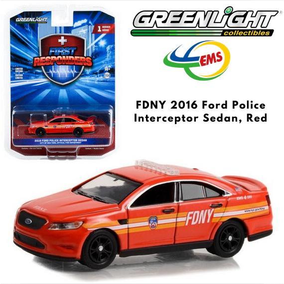 Greenlight 1/64 FDNY 2016 Ford Police Interceptor Sedan, Red