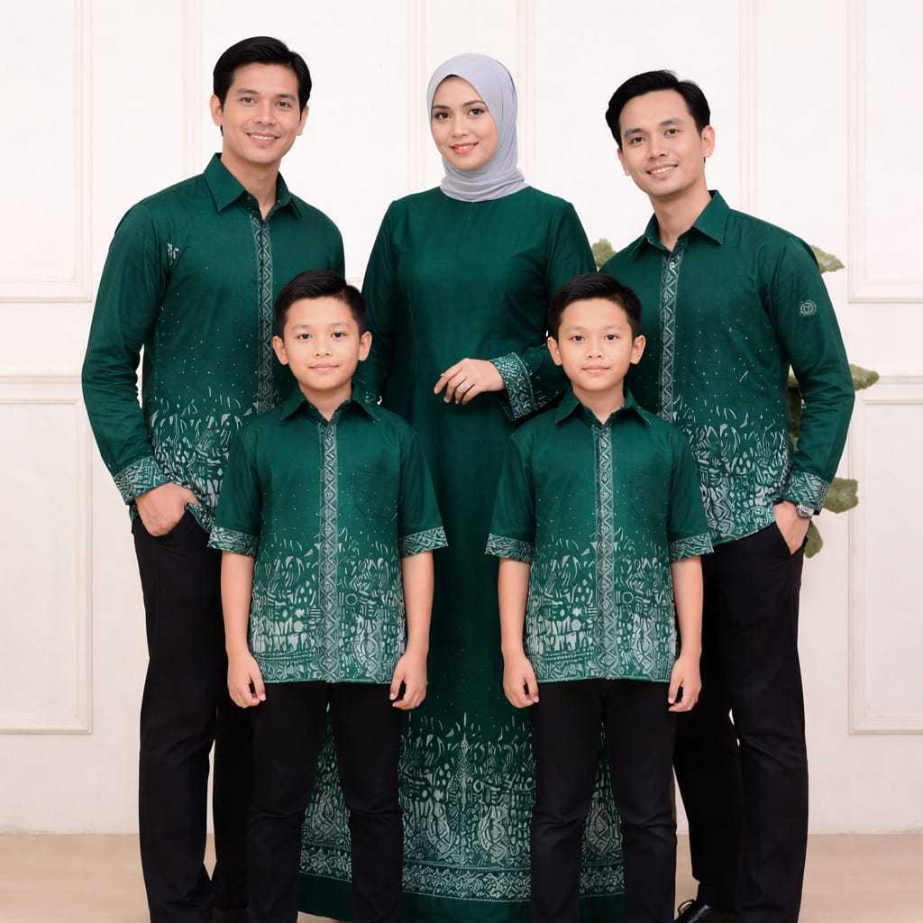 Baju Lebaran Gamis Couple Keluarga | Set Gamis Kemeja Batik Lebaran Lengan Panjang dan Pendek Motif 