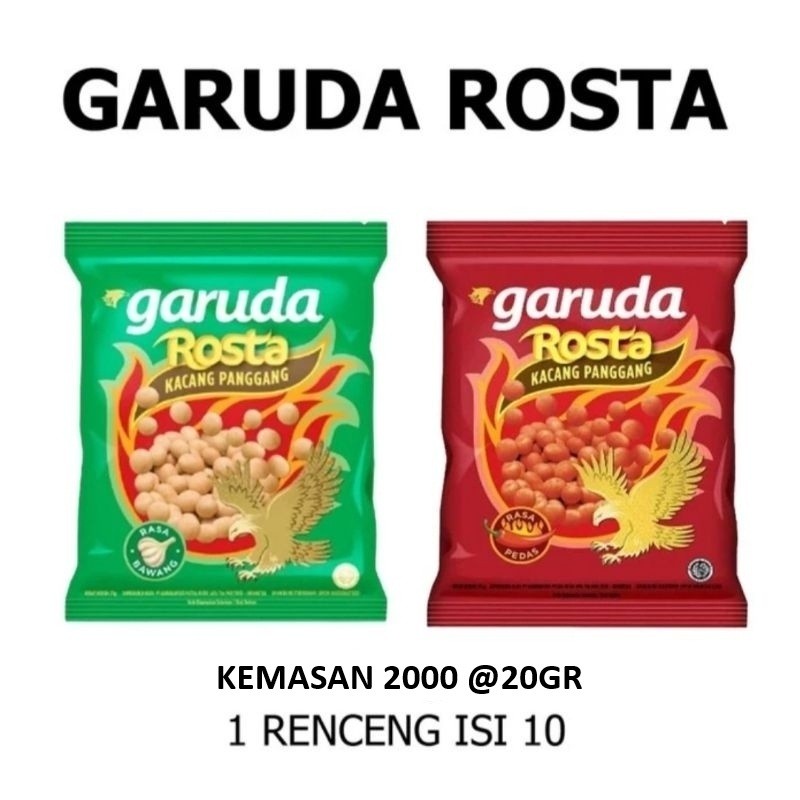 GARUDA ROSTA BAWANG RENCENG 10 PCS X 24GR KEMASAN 2000 KACANG PANGGANG RASA BAWANG