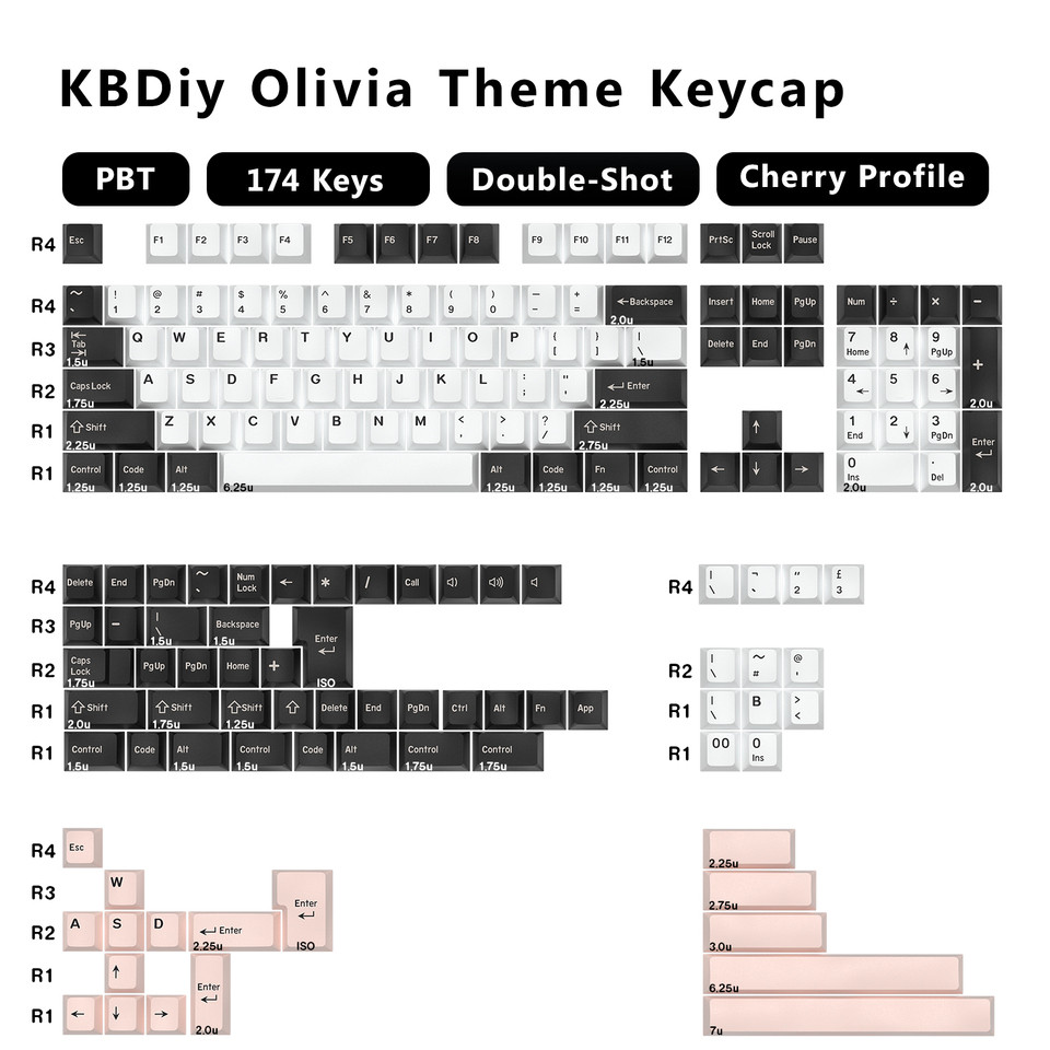 KBDiy GMK Olivia Keycap Cherry Profile Double Shot PBT ISO 7u Keycaps For Mechanical Keyboard Kit MX