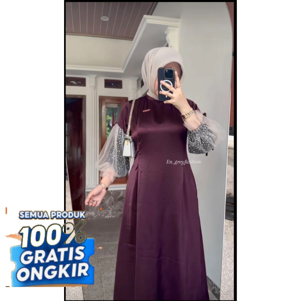 NAURA DRESS || GAMIS POLOS KOMBINASI TILE POLOS TERBARU- pakaian wanita lainnya