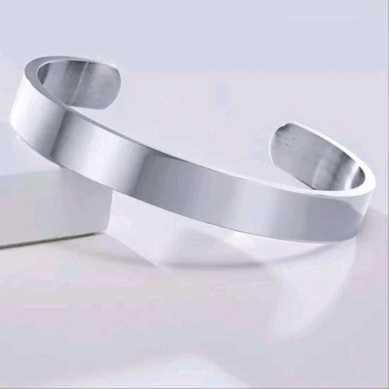 GRATIS GELANG ANAK Gelang C Baja Putih Plat Polos Titanium – Anti Karat Selamanya Unisex gelang mone