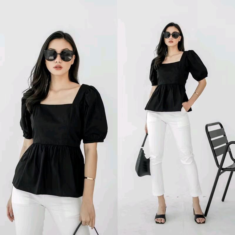 Yuki Blouse Top Atasan Cewek Korean Japan Style Santai Katun Soft Nyaman Wanita Baju Casual Karet Pi