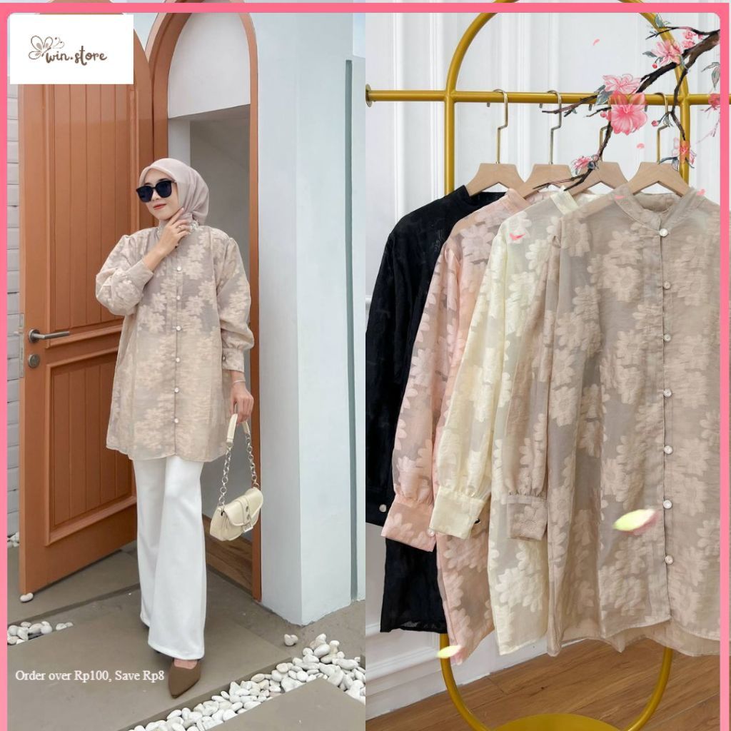 Outer Atasan Brokat Terbaru / Outer Pesta Soft Organza Transparan Motif Bunga - FLOYA OUTER TUNIC