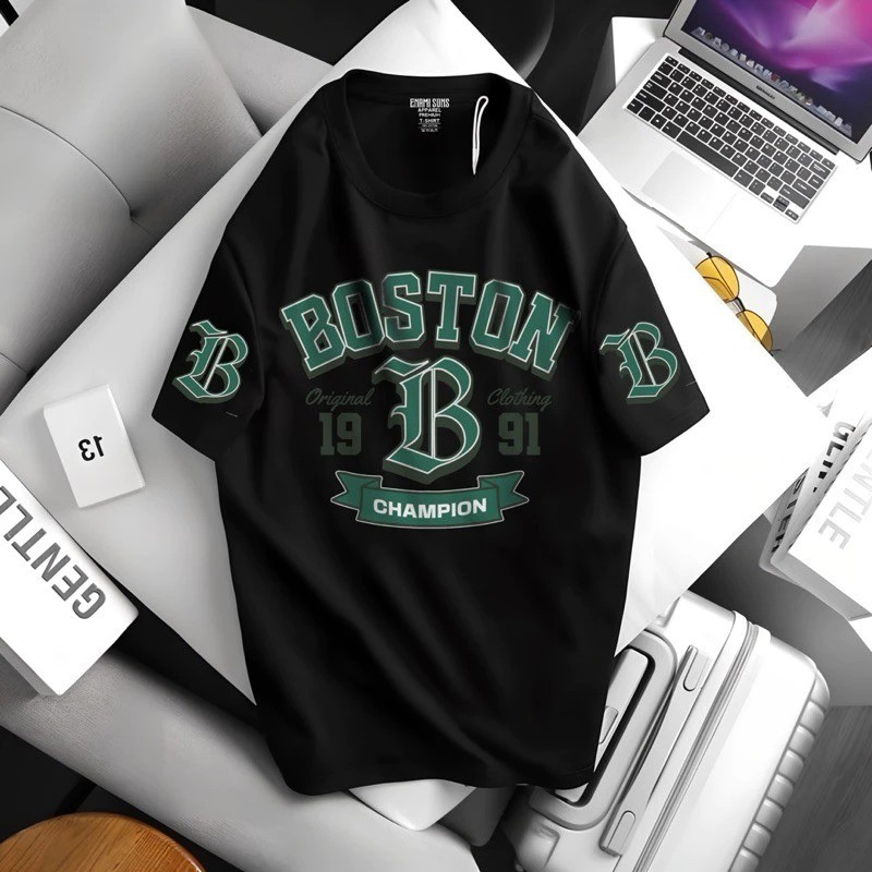 KAOS BIG SIZE/ KAOS JUMBO PRIA WANITA ( S -7XL ) FULL PRINTING SABLON BOSTON B CHAMPION READY BUAT O