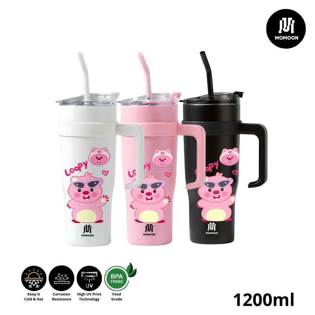 Tumbler Stainless Steel 304 Kapasitas 1200ml Karakter Loopy Beruang Loopy Warna Putih, Pink, Hitam T