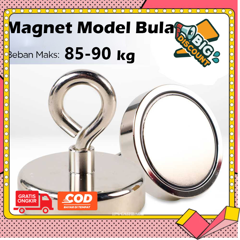 Magnet Neodymium Kuat Bulat 48mm 90kg Magnet Fishing Hook Gantungan Industri Taffware TN6