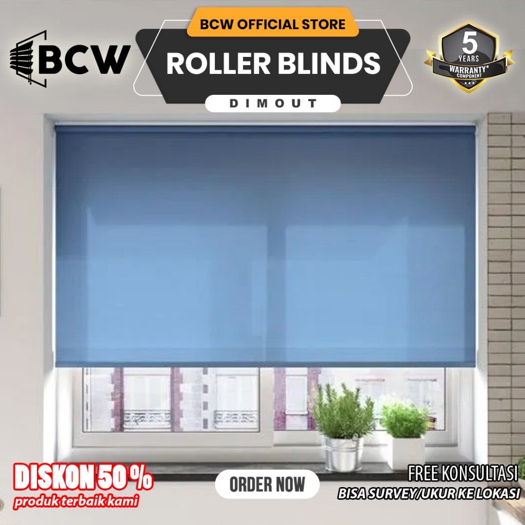 Roller Blind Indoor Dimout - Custom Ukuran - Tirai Jendela Gulung/Kerai - Tirai Minimalis - Roller B