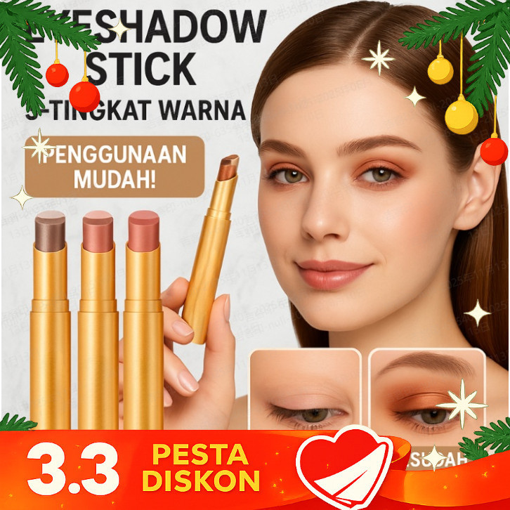 COD[Waterproof/Mudah Diaplikasikan]stik eyeshadow tiga warna dengan glitter gradien/Stik Eyeshadow E