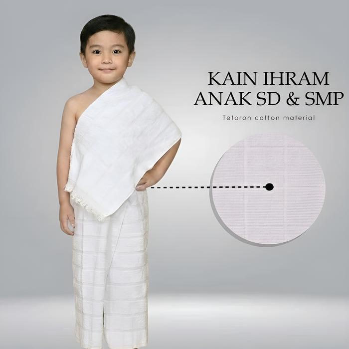 Kain Ihram Anak Laki Laki Instan TK SD SMP Motif Lembut Halus Manasik Haji Baju Ihrom Pria Muslim Pa