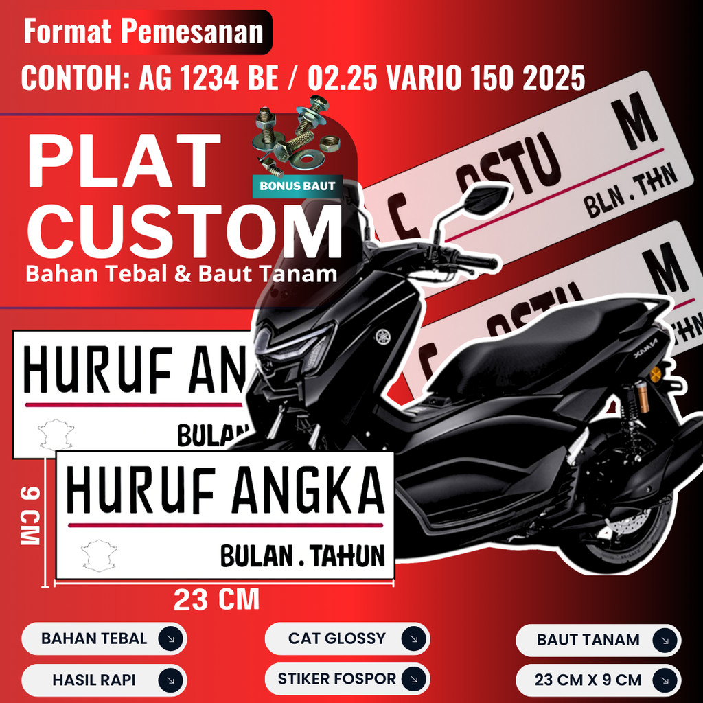 PLAT CUSTOM WARNA PUTIH PLAT CUSTOM SATU PASANG WARNA PUTIH PLAT CUSTOM BAUT TANAM