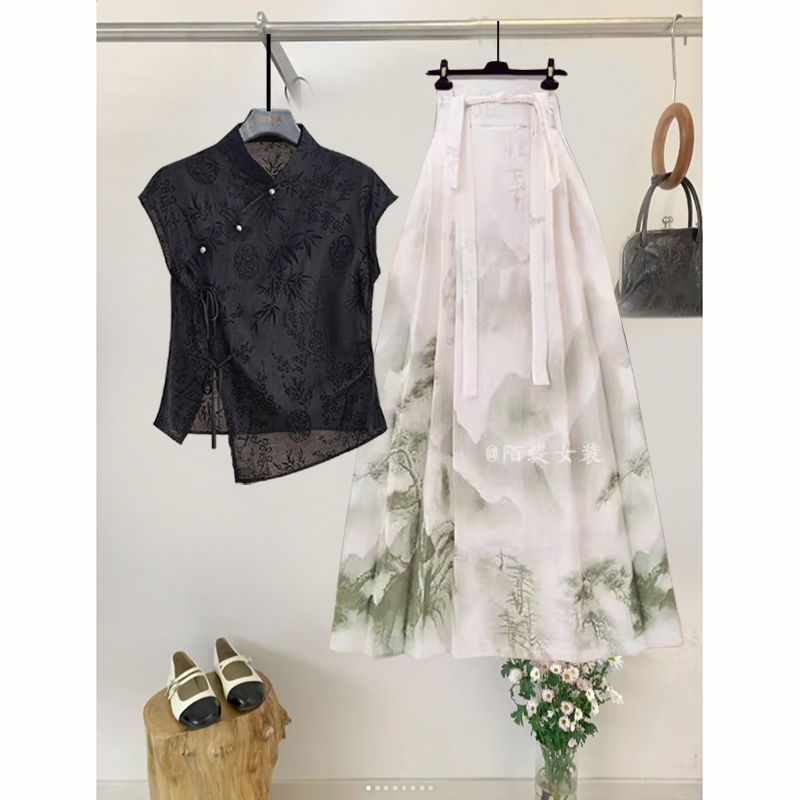 [COD] Atasan dan Gaun Hanfu Warna Hijau Mint untuk Wanita Set Rok Motif Wajah Kuda Terbaru dan Modis