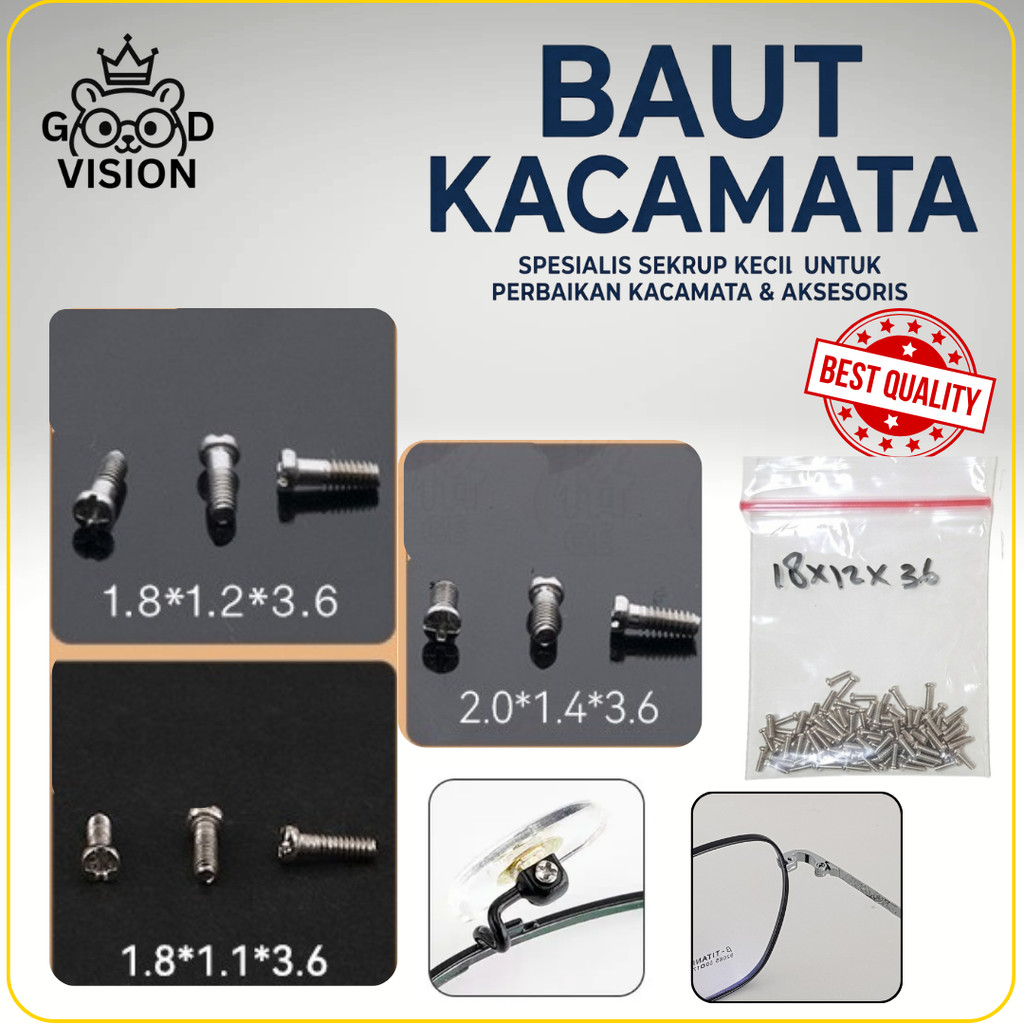 Baut Kacamata Mikro Universal – Sekrup Engsel & Nosepad Frame Kacamata Pengganti Baut Hilang / Longg