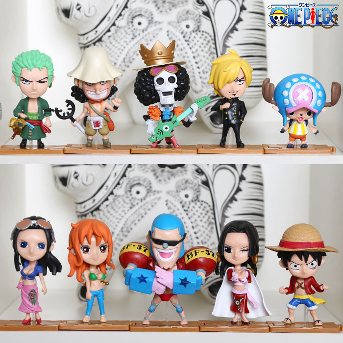 10pcs  Anime Figure One Piece Monkey D Luffy Roronoa Zoro Kawaii Toys Q Figural Nendoroid Car Decora