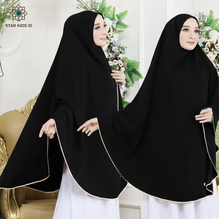 KHIMAR JUMBO Syar'i JETBLACK MTA Syar'i JUMBO ORYGINAL list pita warna/polos super cantik pet dan no