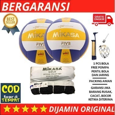 PAKET 2 BOLA VOLLY MIKASA 2200 SUPER GOLD DAN NET VOLI MIKASA GOLD - BOLA VOLI & NET SIAP MAIN