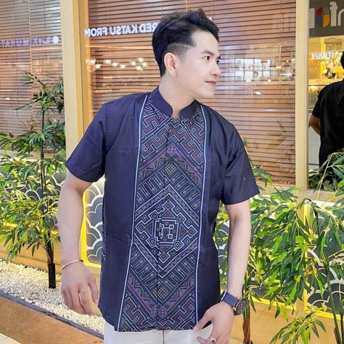 GOKS Kemeja Koko S-5XL Lengan Pendek Pria Modern Jumbo Baju Lebaran Pakaian Muslim 617 Anwar - Kerah