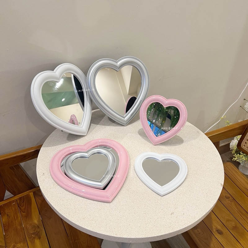 LEIA EVA Cermin Hati Love Mirror 19cm Kaca make up Korea Aesthetic Dekorasi Ruangan Meja