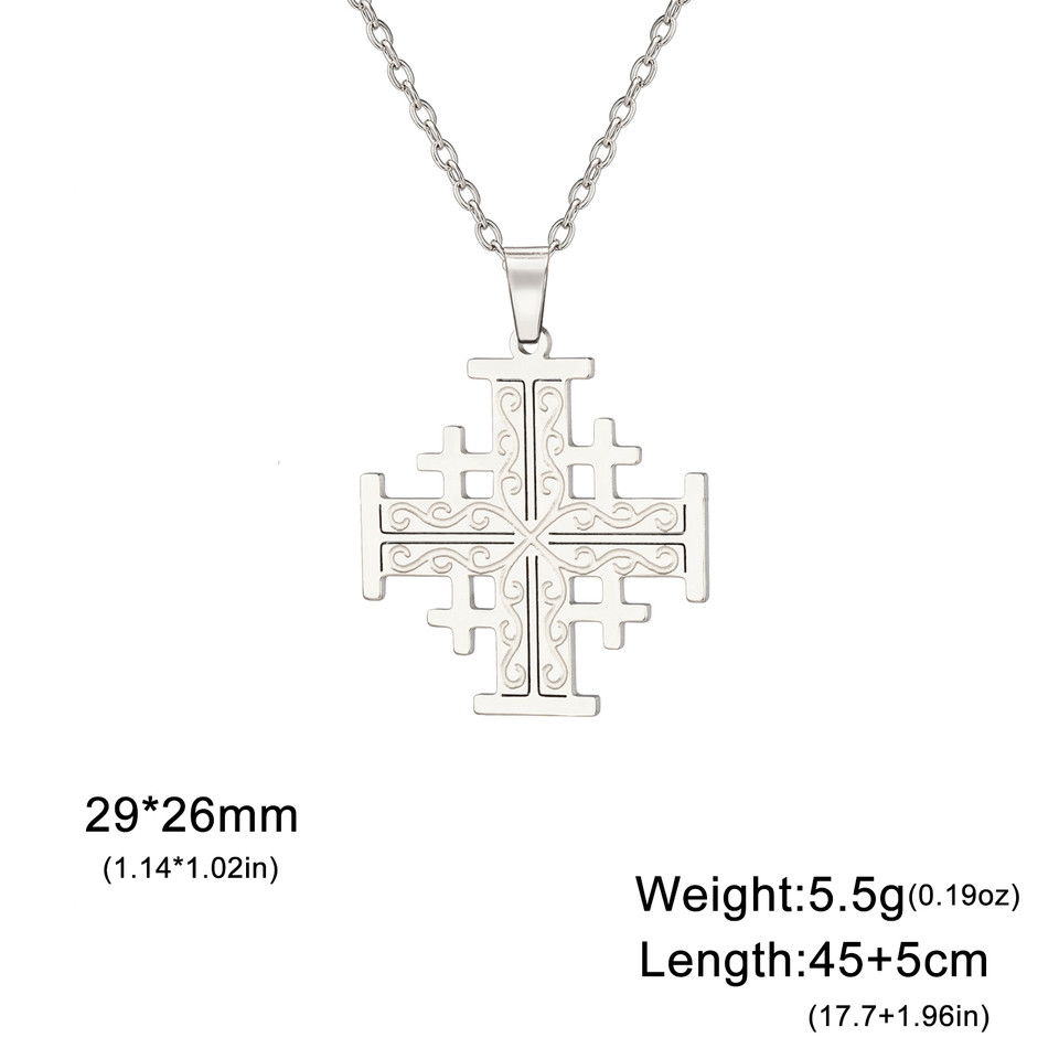 Jeshayuan Jerusalem Cross Pent Necklace For Women Stainless Steel Bible Crusaders Men Necklaces Jewe