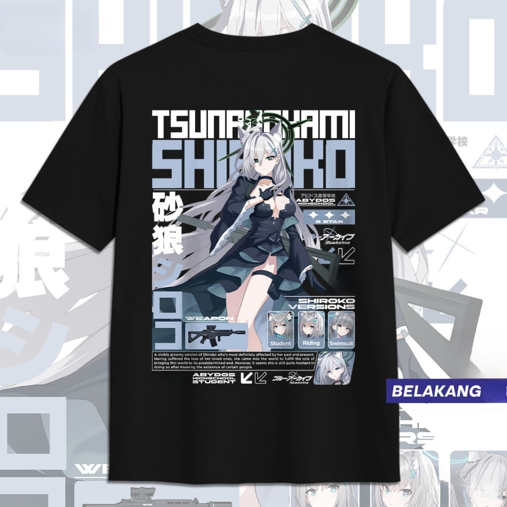 HIRUMA STORE | KAOS SHIROKO TERROR BLUE ARCHIVE SUNAOOKAMI SHIROKO TERROR DB Kaos Anime Game Unisex 