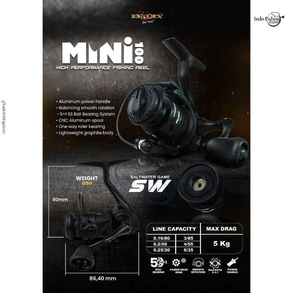 Reel Pancing BLOOD Mini 100 Spinning Mancing Extra Ultralight XUL Freshwater Saltwater Power Handle
