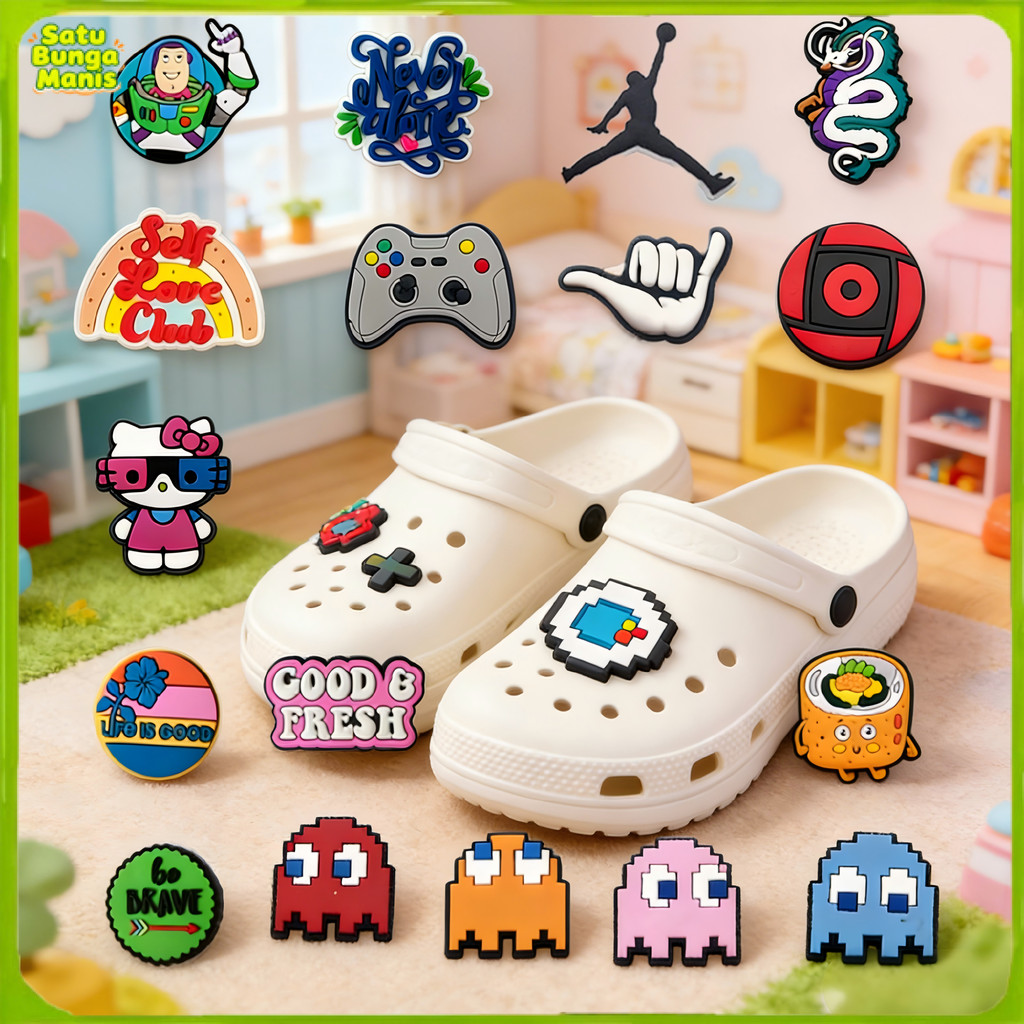 Aksesoris Pin Sandal Hiasan Kancing Tempelan Sandal Motif Karakter Hiasan Sendal Sepatu Lubang Baim 