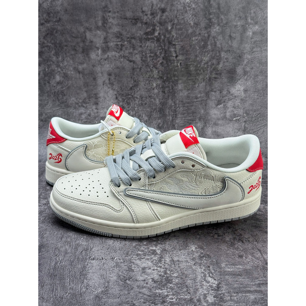 TRAV1S SC0TT N1K3 A1R Jordan 1 Low Year of the Horse Limited Sepatu Olahraga Kasual Low top Barb Put