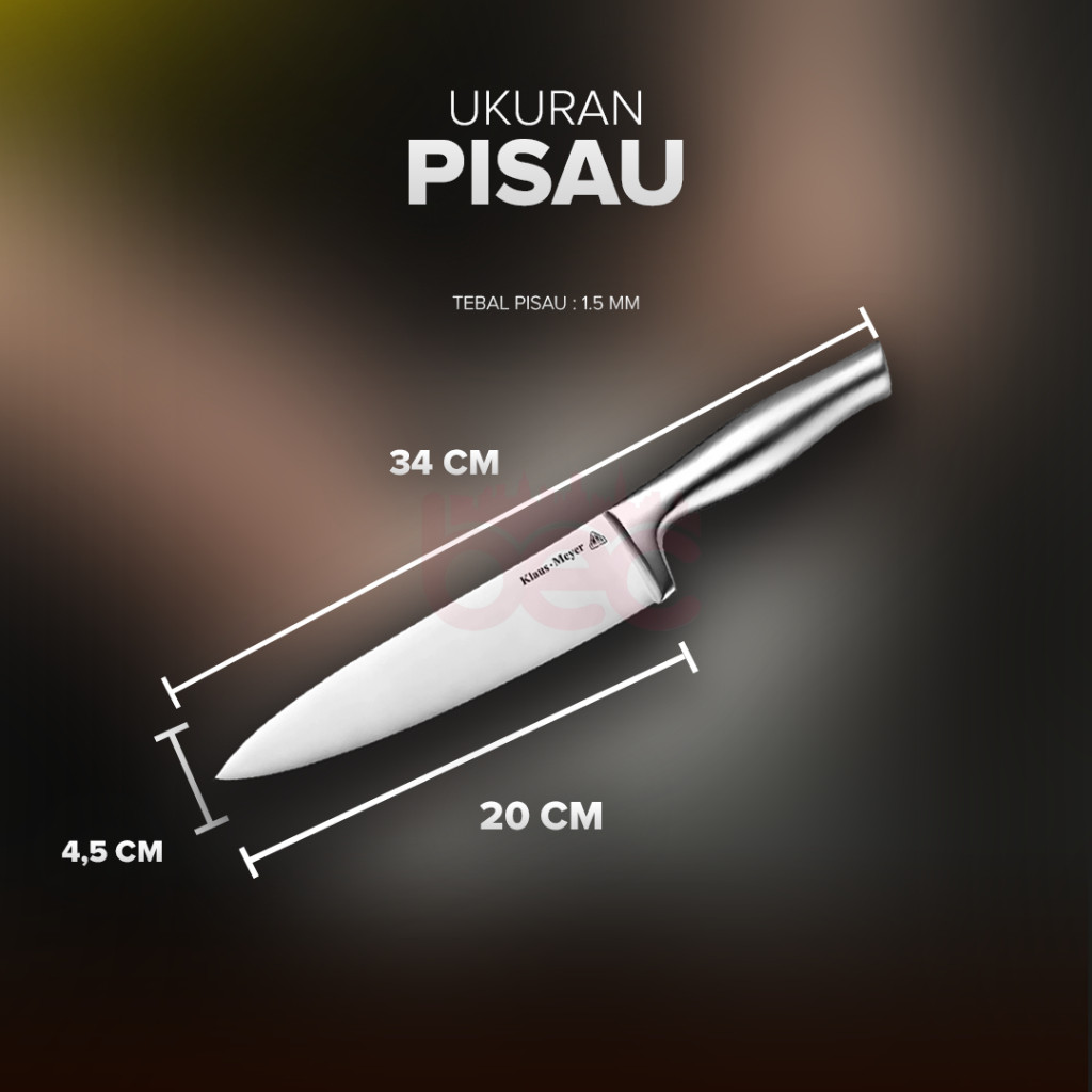 [Klaus-Meyer] Chef Knife Pisau Dapur Profesional Stainless Steel Super Tajam Triple Riveted