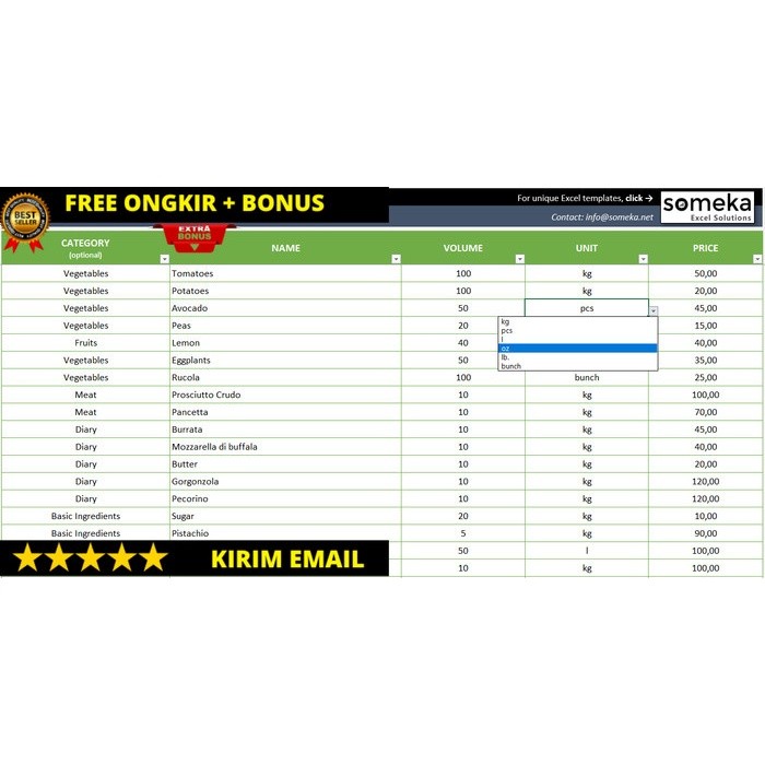 software management resep Food Cost Excel Template