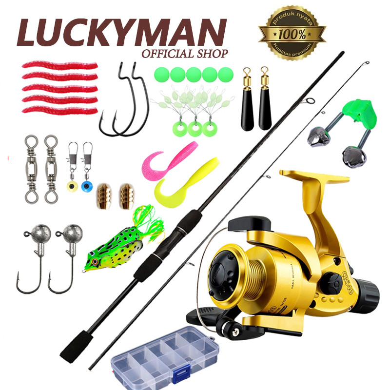 LUCKY MAN Joran Pancing Serat Karbon Set Reel Pancing Reel Pancing Spinning Seri 4000 Joran Spinning