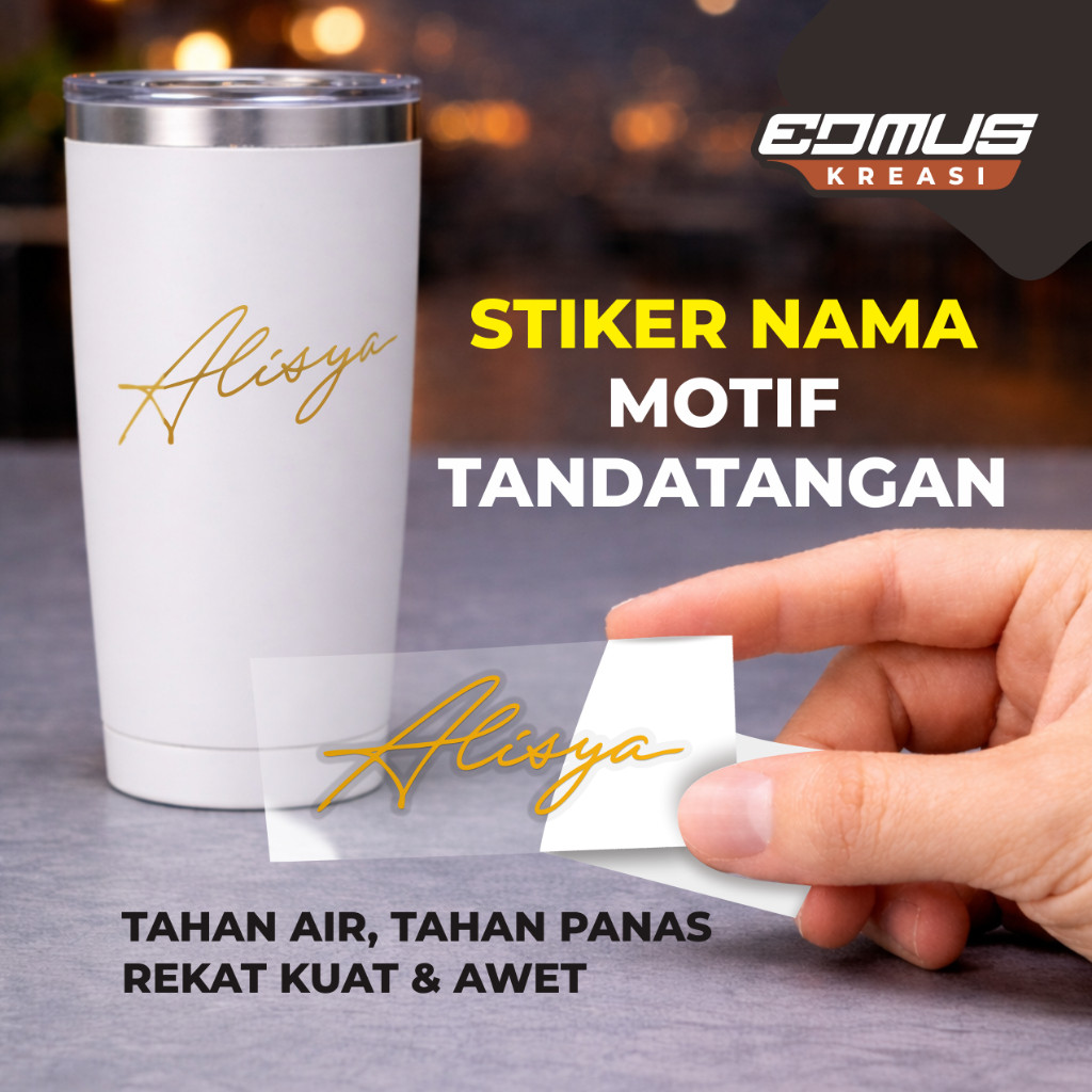 Stiker Nama Motif Tanda Tangan | Custom Nama Elegan & Estetik
