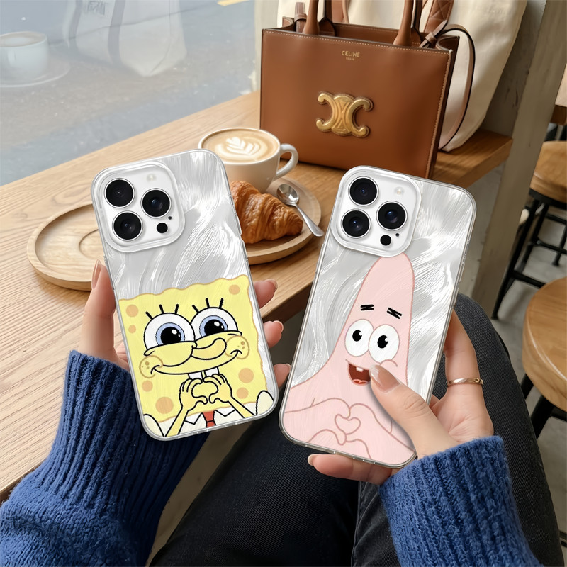 Softcase Redmi/POCO motif pasangan SpongeBob dan Patrick Bentuk Hati, anti jatuh