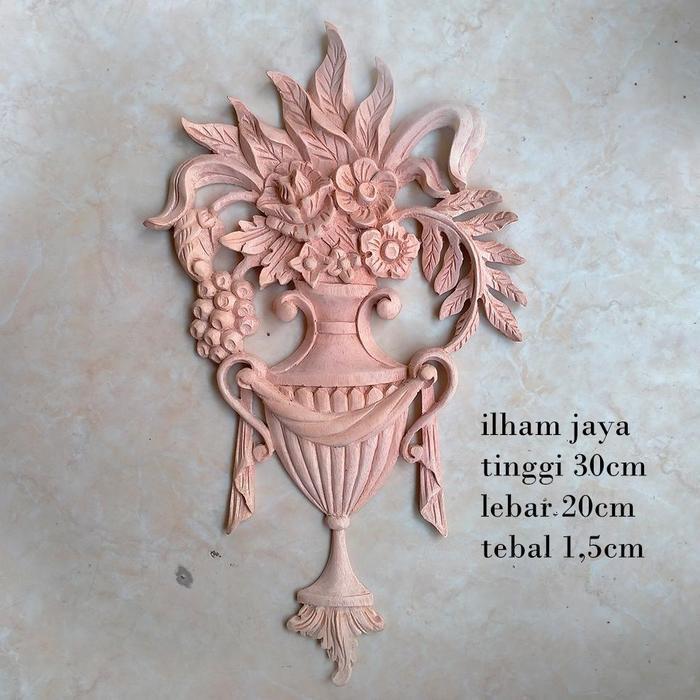 ornamen ukir kayu jepara tempel motif bunga cantik untuk pintu lemari