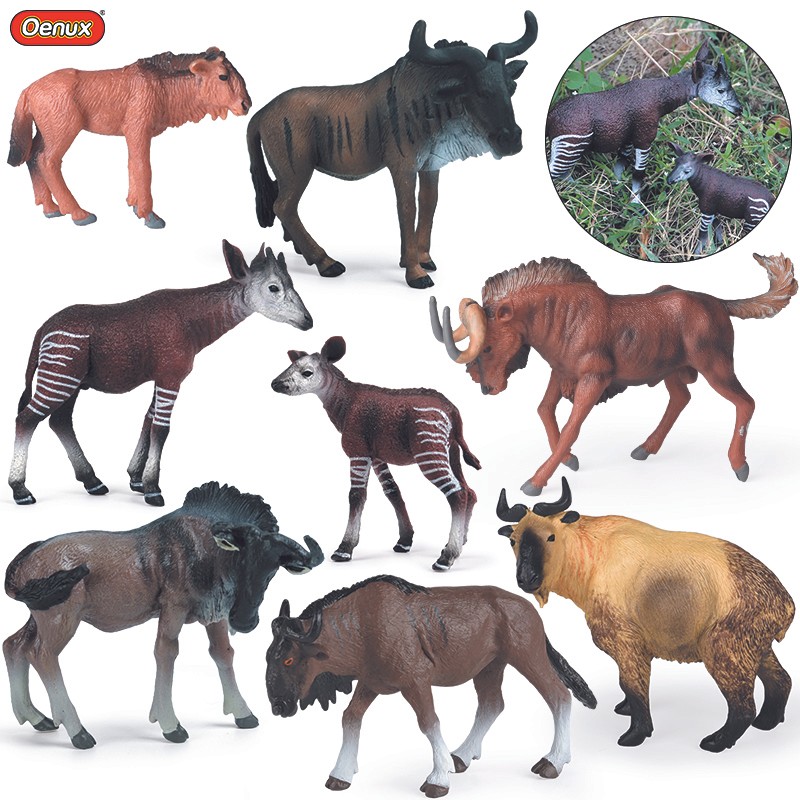 Oenux Classic Wild African Animals Simulation Okapi Wildebeest Action Figure Figurines PVC Model Edu