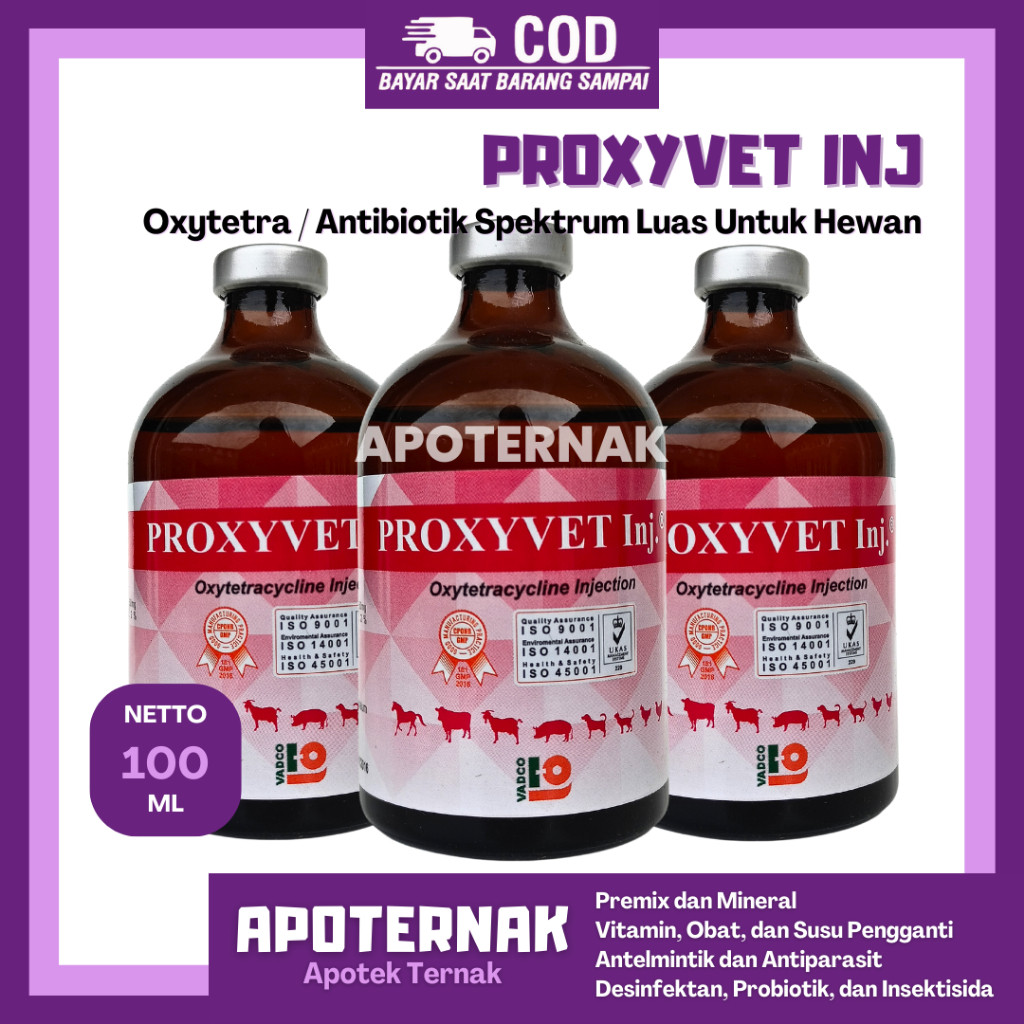 PROXYVET INJ 100ml - Antibiotik Spektrum Luas Hewan - Like Kaloxy - Vet Oxy SB - Limoxin 50
