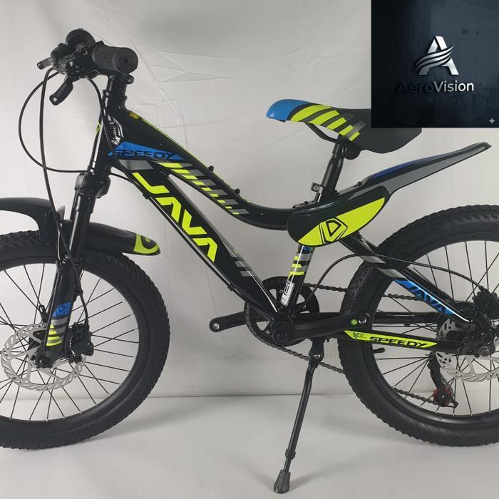 aero- JAVA SPEEDY Sepeda MTB 20 Inch 7 Speed Alloy Frame Suspensi Fork Rem Hidrolik Disc Brake Shima