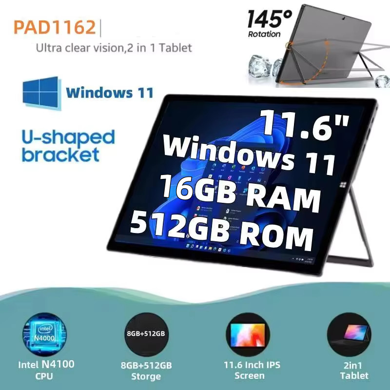 The eapest Type-C 11.6" Windows 11 Tablet 8GB/16GB RAM 512GB SSD ROM 64bit Intel Celeron N4100 CPU 1