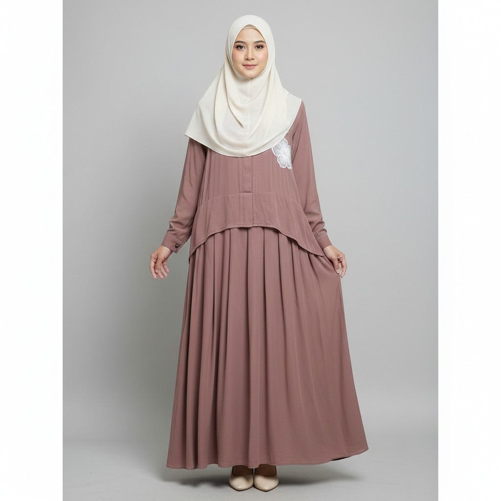 ONE SET Gamis Set Hijab Wanita Busana Keagamaan Tampilan Syar’i