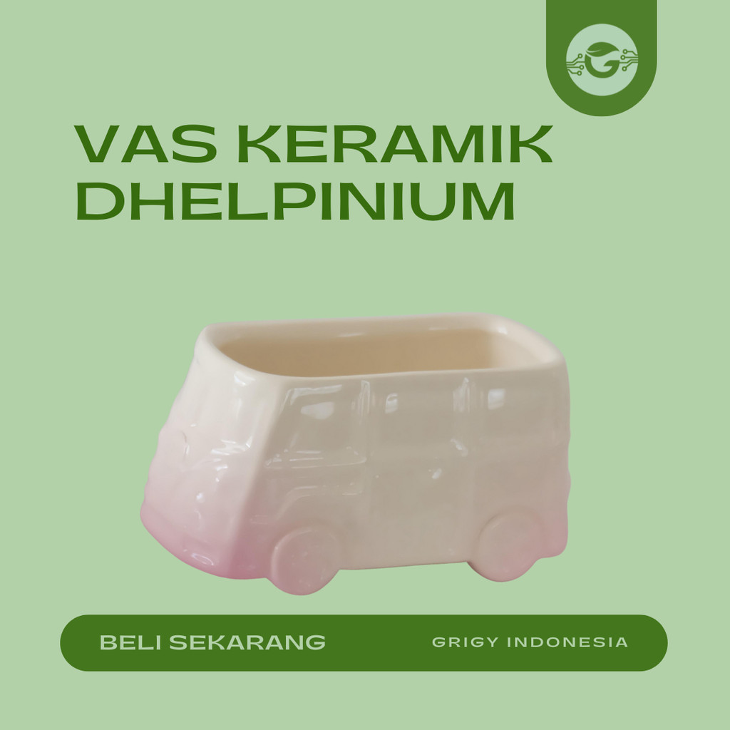 VAS BUS DELPHINIUM KERAMIK BUNGA UNIK WARNA PUTIH