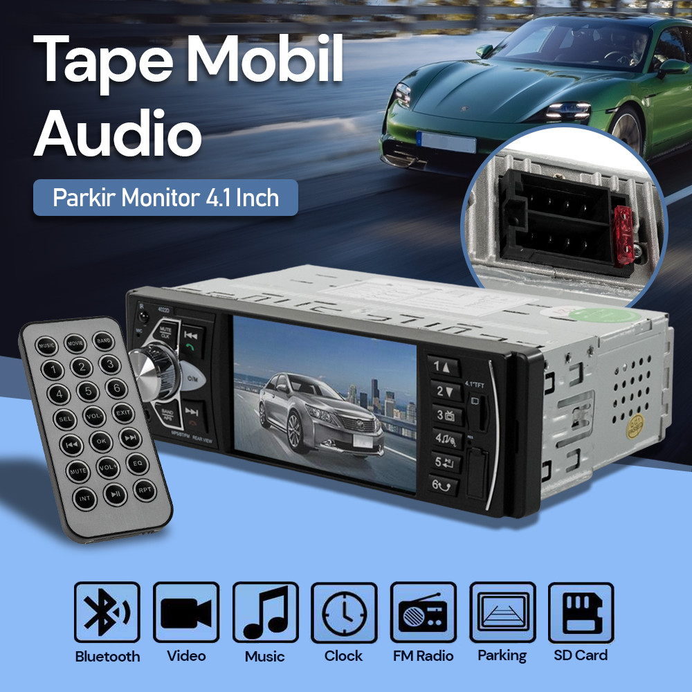 Tape Mobil Audio Bluetooth MP5 Parkir Monitor Plug ISO 4.1 Inch - Tape Mobil Bluetooth Plug ISO - Au