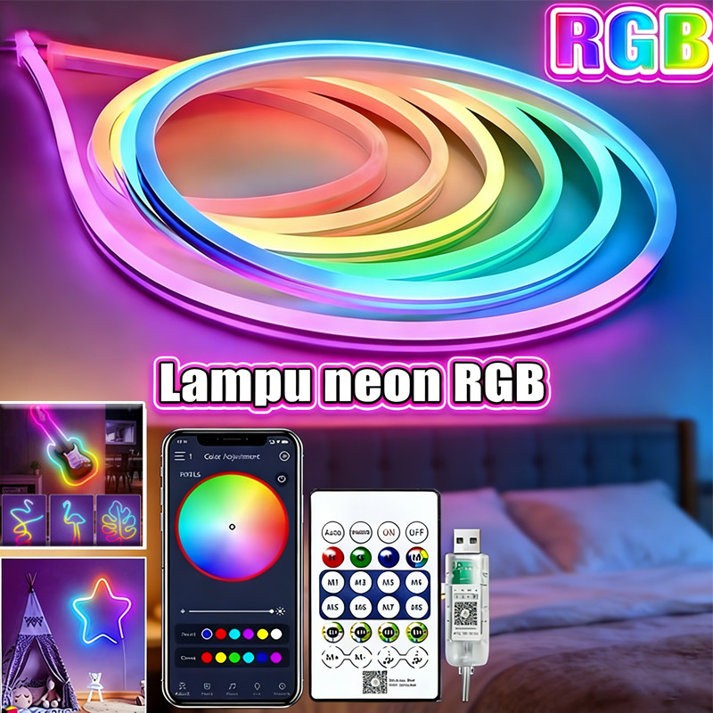 Lampu Neon Flex Running LED Remote 5M Lampu Warna Warni LED Running RGB App Control Sensor Tahan Air