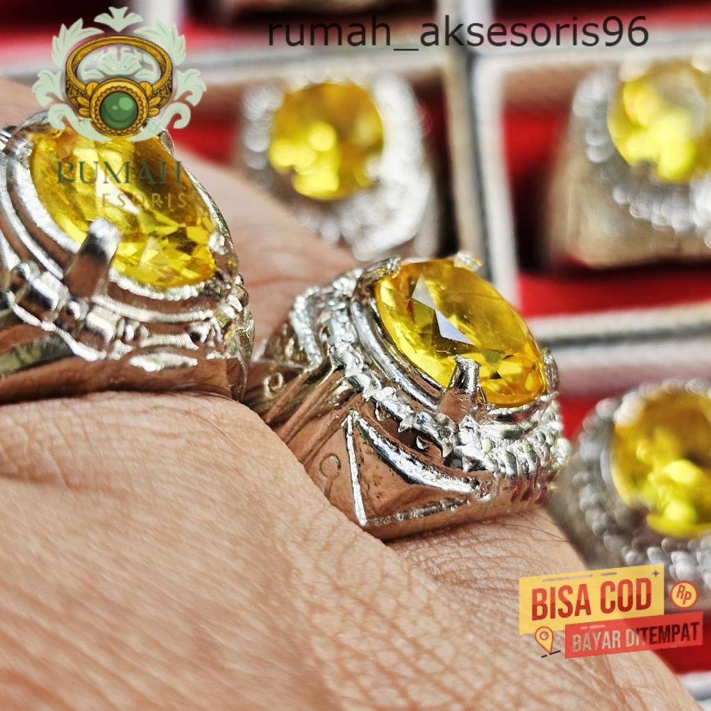 murni_aksesoris. Cincin Crystal Yellow Citrine Quartz Ring Alpaka Silver / Cincin Batu Akik Kuning C