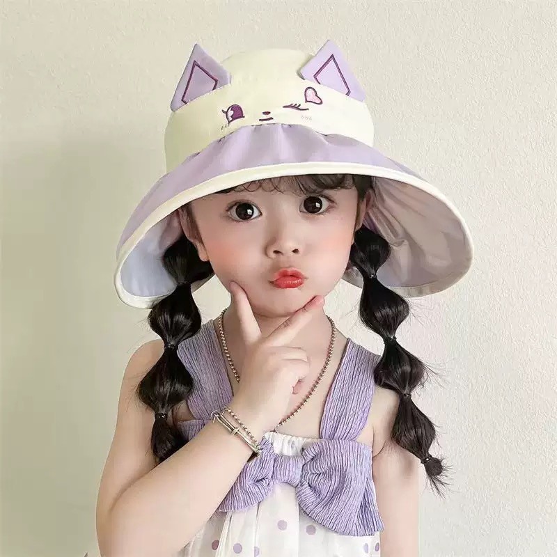 Topi Kipas Lebar Musim Panas untuk Gadis, Topi Pelindung Matahari, Topi Terbuka dengan Perlindungan