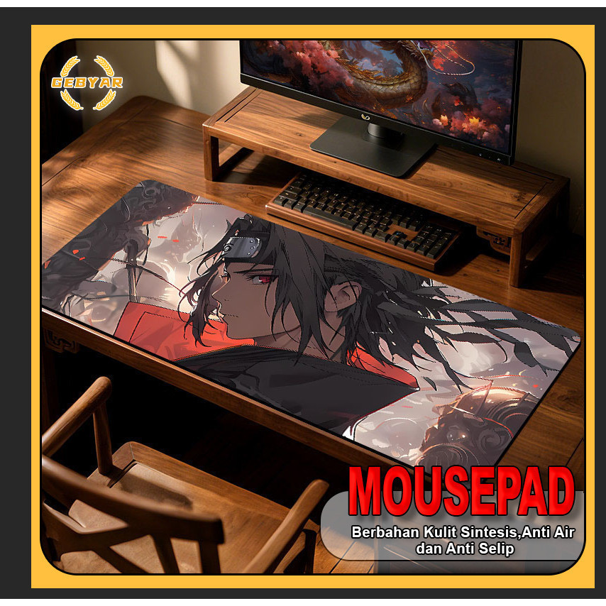 Gebyar - Mousepad Gaming Ukuran Custom Motif Karakter Anime Itachi Uchiha Berbahan Kulit Sintetis An