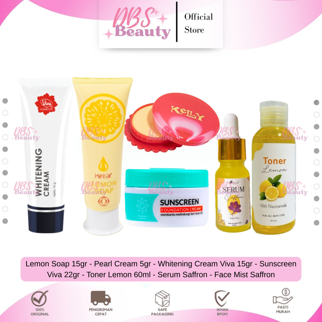 DBS Paketan Komplit 6in1 Kelly Pearl Cream 5gr, Lemon Soap 15gr, Sunscreen Viva 22gr, Whitening Crea