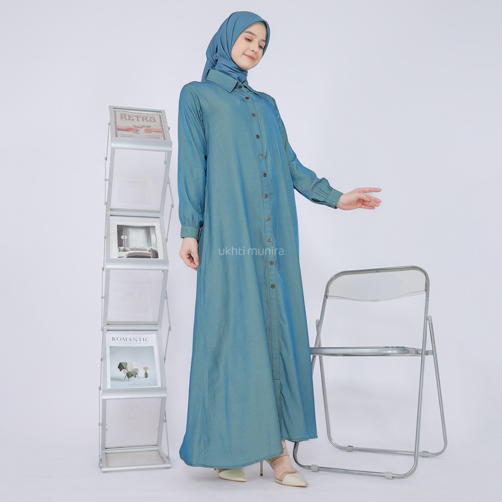 PESTA SALE UKHTI MUNIRA - Naomi Gamis Dress Cupro Denim Abaya Casual