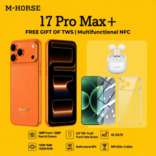 M-Horse 17 Pro Max+ Smartphone 4G Dual SIM 6GB 128GB NFC Layar HD Bonus Headset Bluetooth Tempered Glass Casing