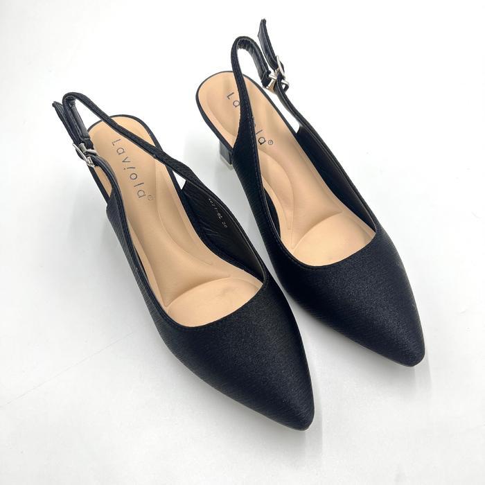 Laviola 4677 FFS - Sepatu Pantofel Kerja Wanita Hak 6 cm Black dan Brown Heels Shoes - BLACK, 36