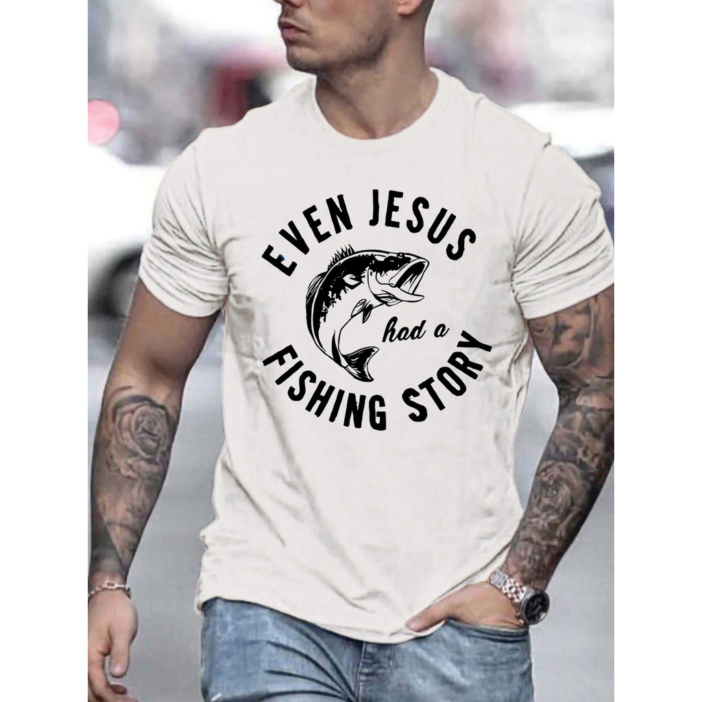 Kaos Pria Gambar Lucu 'Yesus Memancing' - Katun Lembut, Adem, Lengan Pendek - Ukuran Jumbo